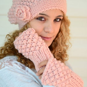 Fingerless Gloves, Knit Gloves, Arm Warmers, Powder Pink Gloves, Apricot, Light Pink Gloves,Stocking Stuffers image 2