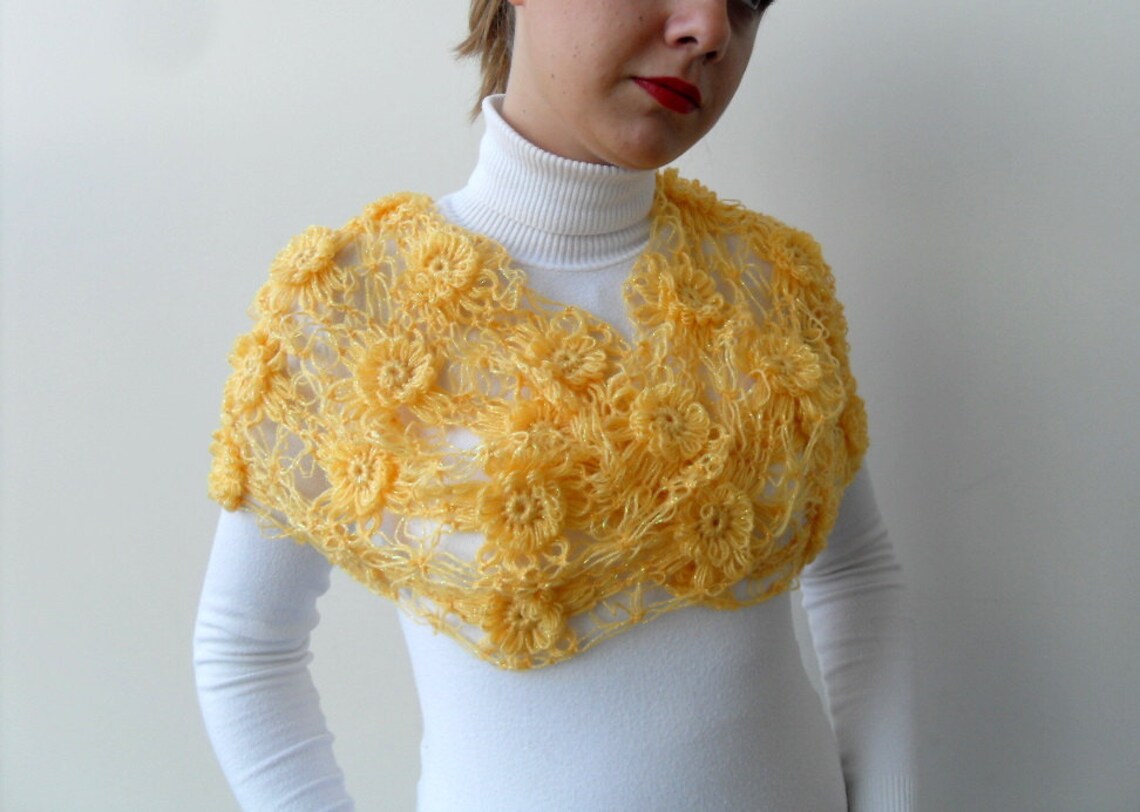 Mustard Yellow Shawl Neckwarmer Smiling Flowers Gift For Etsy