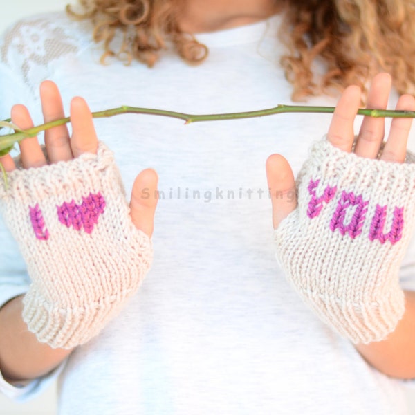 I Love You Fingerless Gloves, Hand Knit Gloves, Arm Warmers, Christmas Gift, Valentines Day Gift,Stocking Stuffers, Gift For Her, Under 25