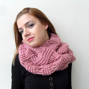 Loop Scarf Hooded Scarf in Rose Pink Blush Carmine Crimson Knitted Shawl Spring Fashion Winter Accessory Chunky Hood image 5