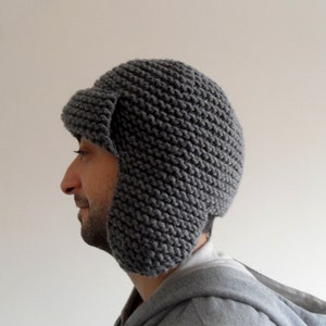 Mens Pilot Hat, Mens Hat in Grey Mens Knit Hat Mens Aviator Hat Earflap Hat Men Fashion,Etsy Dude image 5