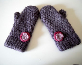 Purple Soft Angora Gloves Gift For Her Amethyst Violet Plum Flowers - TeamT