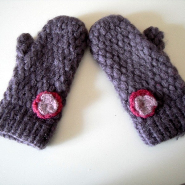 Purple Soft Angora Gloves Gift For Her Amethyst Violet Plum Flowers - TeamT