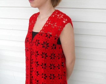 Crochet Vest Lace Tank Red Blood Top Romantic Top Summer Fashion Fire