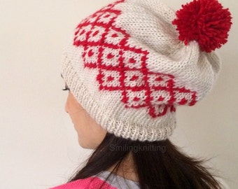 Christmas Hat, Knit Hat, Winter Accessories, Christmas Gift, Red Hat,Pon Pon Hat for Adults, Black Friday Sale