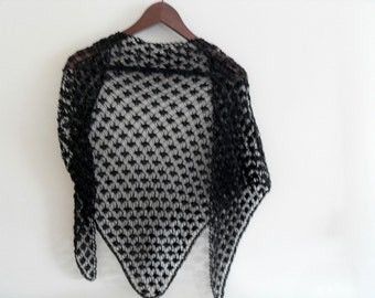 Dark Black Romantic Shawl-Sale,Gift For Her, Mothers Day,Party, Spider Pattern With Stamp Beads TeamT