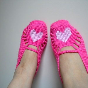 valentines day gift,Pink Home Slippers, White Heart On Candy Pink, Home Shoes, Hand Embroidered, Heart Fasihon image 2