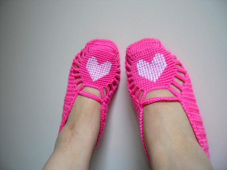 valentines day gift,Pink Home Slippers, White Heart On Candy Pink, Home Shoes, Hand Embroidered, Heart Fasihon image 2