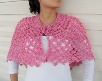 Breast Cancer Awareness,Hand Knitted Shawl, Pink Capelet, Poncho, Baby Pink Pure Pale Spring Honeysuckle Fashion Trend TeamT