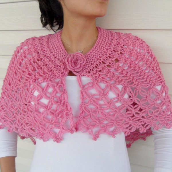 Breast Cancer Awareness,Hand Knitted Shawl, Pink Capelet, Poncho, Baby Pink Pure Pale Spring Honeysuckle Fashion Trend TeamT