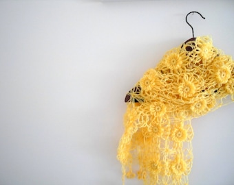 Mustard Yellow Shawl, Neckwarmer, Smiling Flowers, Gift For Her, Mum,Sisters-TeamT