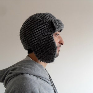 Mens Pilot Hat, Mens Hat in Grey Mens Knit Hat Mens Aviator Hat Earflap Hat Men Fashion,Etsy Dude image 3