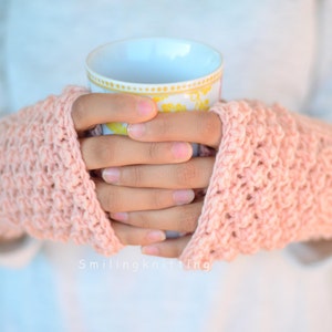 Fingerless Gloves, Knit Gloves, Arm Warmers, Powder Pink Gloves, Apricot, Light Pink Gloves,Stocking Stuffers image 1