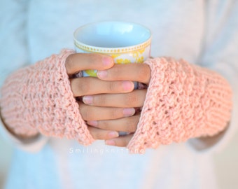 Fingerless Gloves, Knit Gloves, Arm Warmers, Powder Pink Gloves, Apricot, Light Pink Gloves,Stocking Stuffers