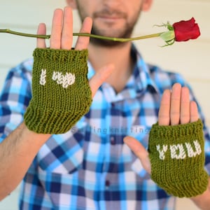 Valentines Day Gift, Mens Fingerless Gloves,I Love You, Men Gloves, Arm Warmers,Gift For Him, Under 25