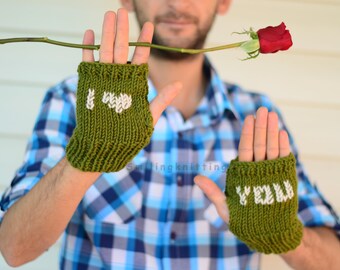 Valentines Day Gift, Mens Fingerless Gloves,I Love You, Men Gloves, Arm Warmers,Gift For Him, Under 25