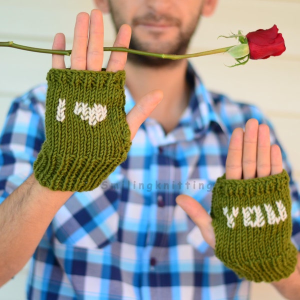 Valentines Day Gift, Mens Fingerless Gloves,I Love You, Men Gloves, Arm Warmers,Gift For Him, Under 25