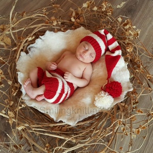 Baby Santa Hat set, Baby Christmas Hat and diaper cover, Christmas Hat, Newborn Christmas Hat, Elf Hat, Newborn Photo Prop Clothing image 1