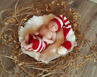 Baby Santa Hat set, Baby Christmas Hat and diaper cover, Christmas Hat, Newborn Christmas Hat, Elf Hat, Newborn Photo Prop Clothing