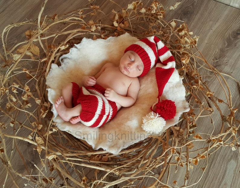 Baby Santa Hat set, Baby Christmas Hat and diaper cover, Christmas Hat, Newborn Christmas Hat, Elf Hat, Newborn Photo Prop Clothing image 1