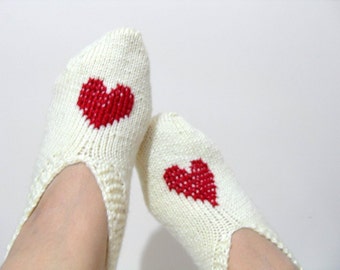 Valentines Day Gift, SALE, Love, Red Heart, Slippers, Home Slippers, Red Heart, Hand Embroidered, Heart Fashion