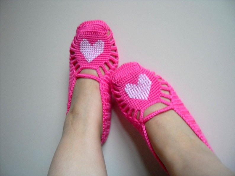 valentines day gift,Pink Home Slippers, White Heart On Candy Pink, Home Shoes, Hand Embroidered, Heart Fasihon image 1