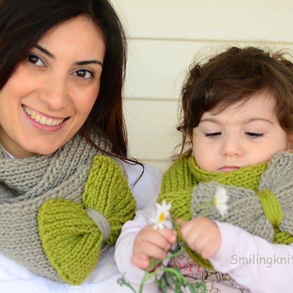 Mommy and Me, Mother and Daughter Gift, Infinity Scarf, Mothers Day Gift, Set of 2, Chunky Cowl, Pistachio Green and  Grey