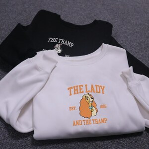 Lady And The Tramp Embroidered Crewneck Sweatshirt Cute Couple Dog Cartoon Embroidered Sweatshirt Trendy Sweatshirt Vintage Sweatshirt Gift