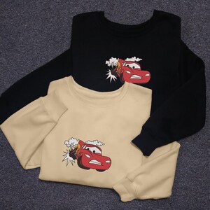 Cute Lightning McQueen Embroidered Sweatshirt Cartoon Cute Cars Crewneck Pixar Cartoon Character Shirt Trending Shirt Vintage Shirt Gifts