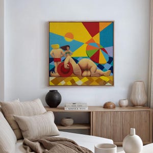 Brisa, Pintura colorida, Formas distorcidas, Tinta acrílica, Impressão em tela, Arte de parede de praia, Arte de parede moderna, Decoração de parede, Arte grande