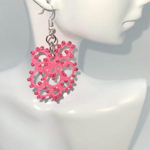 Earrings &quot;rose orchid&quot; in frivolite technic
