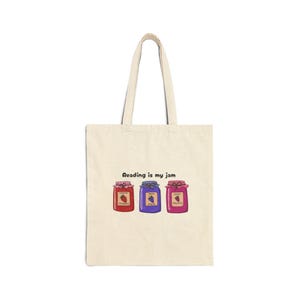 Reading is My Jam Tote Bag, Book Lover Gift, Eco-Friendly Cotton Tote, Literary Accessory, Mother&#39;s Day Bag, Beach Bag, Grocery Bag