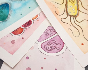 Bacteria watercolor print set - Framed