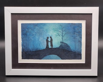 Arwen and Aragorn watercolor print - Framed