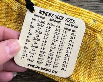 Knitter’s Wooden Reference Card Sock Sizes - Men's and Ladie's