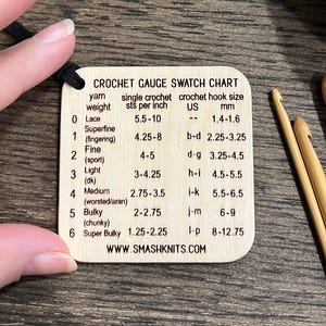 Referenz-Tool für Stricken und Häkeln Info-Karte aus Holz - Maschenprobe-Charts