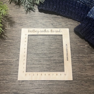 Wooden Knitting and Crochet Gauge Ruler Knitting Themed Gift, Baltic Birch Yarn Ruler Knitting Soothes the Soul