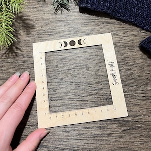 Wooden Knitting and Crochet Gauge Ruler Knitting Themed Gift, Baltic Birch Yarn Ruler Moon Phases