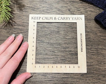 Wooden Knitting and Crochet Gauge Ruler Knitting Themed Gift, Baltic Birch Yarn Ruler Keep Calm Carry Yarn