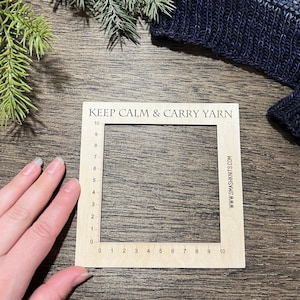 Wooden Knitting and Crochet Gauge Ruler Knitting Themed Gift, Baltic Birch Yarn Ruler Keep Calm Carry Yarn
