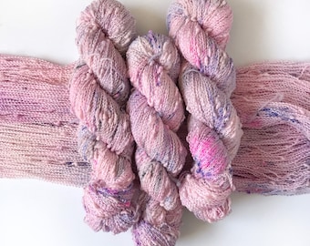 Hand Dyed Yarn Textured Fingering Yarn &quot;JEM&quot; Pink Purple Black Speckled SW Merino Wool and Nylon, ready to ship