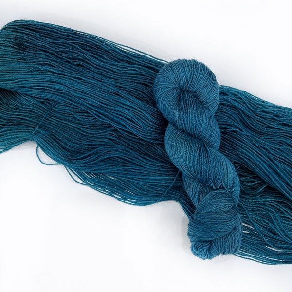 Hand Dyed Yarn “MALLARD” Blue Green Jewel Teal Tonal SW Merino Fingering Sock Yarn, Ready to Ship 100g 437 yards