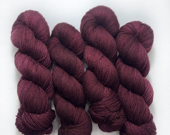 Hand Dyed Yarn “MARAUDER” Red Burgundy Wine Black SW Merino Fingering Sock Yarn, Ready to Ship 100g 437 yards ss