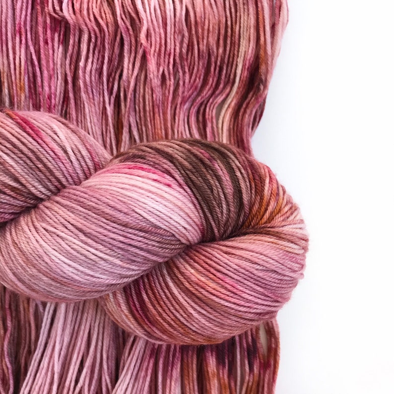 Hand Dyed Yarn POCKETFUL of POSIES Pink Mauve Copper Cream Burgundy SW Merino Wool Fingering Weight Sock Knitting Yarn 100g 437m image 4
