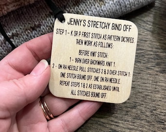 Mini Reference Tool for Knitting Wooden Info Card - Jenny’s Stretchy Bind Off