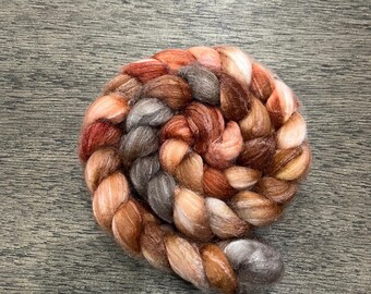 Hand Dyed Spinning Fibre NON Superwash Wool with Silk