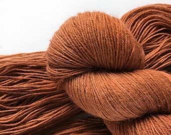 Hand Dyed Yarn  “GINGER COOKIE” Brown Cinnamon Copper Orange-y Tonal Superwash Merino DK weight Yarn, Ready to Ship 100g 246 yards