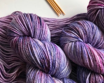 Handdyed Yarn “Cosmos” Purple Pink Rose Tonal SW Merino Knitting Crochet Yarn, DK Weight, 100 grams, Ready To Ship