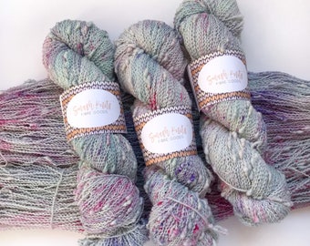 Hand Dyed Yarn Textured Fingering Yarn &quot;BUBBLES II” Light Blue Purple Pink Speckled SW Merino Wool and Nylon, ready to ship