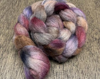 BURGUNDY, PURPLE, GREY Hand Dyed Spinning Fibre Corriedale Cross Roving Non Superwash
